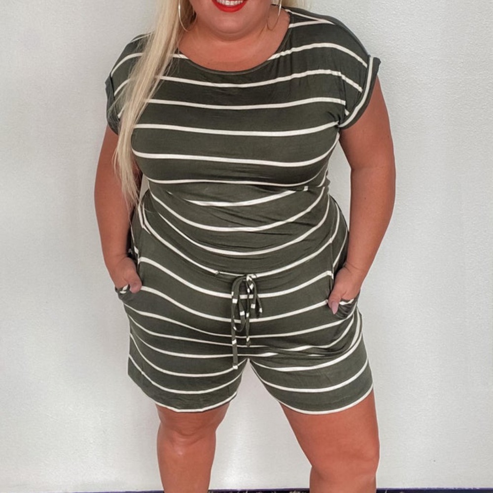 NWT Olive Striped Romper 3X